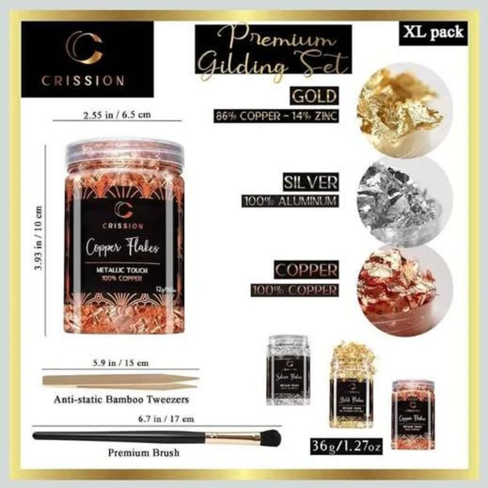 Gold Foil Flakes Set – Metallic Gold, Copper & Silver – Resin, Nail Art & Crafts